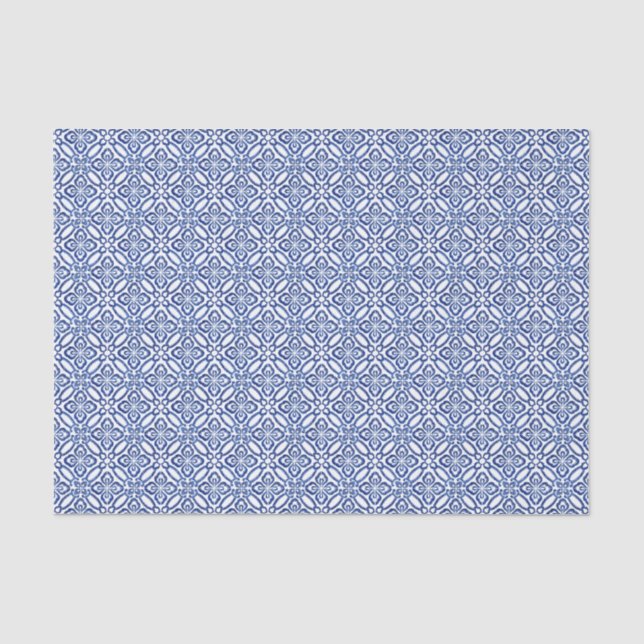 Positano Vintage Mediterranean Blue White Tiles Tissue Paper (Front)