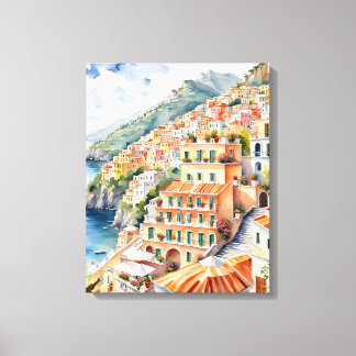 Positano: Watercolor Charm Italy's Amalfi Coast Canvas Print