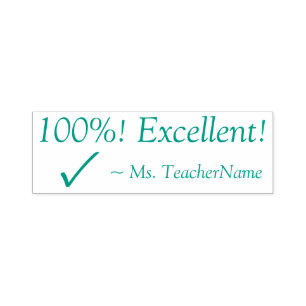 Positive "100%! Excellent!" Teacher Rubber Stamp