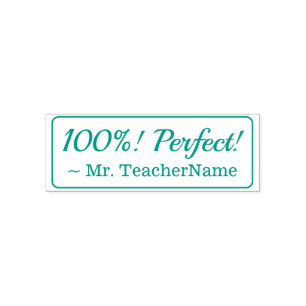 Positive "100%! Perfect!" + Custom Tutor Name Self-inking Stamp