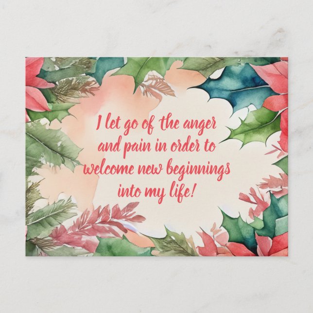Positive Affirmation Letting Go Of Pain And Anger Postcard (Front)
