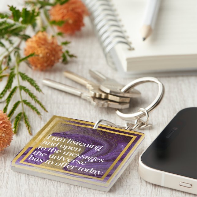 Positive Affirmation Marble Purple/Gold Keychain (Front Right)