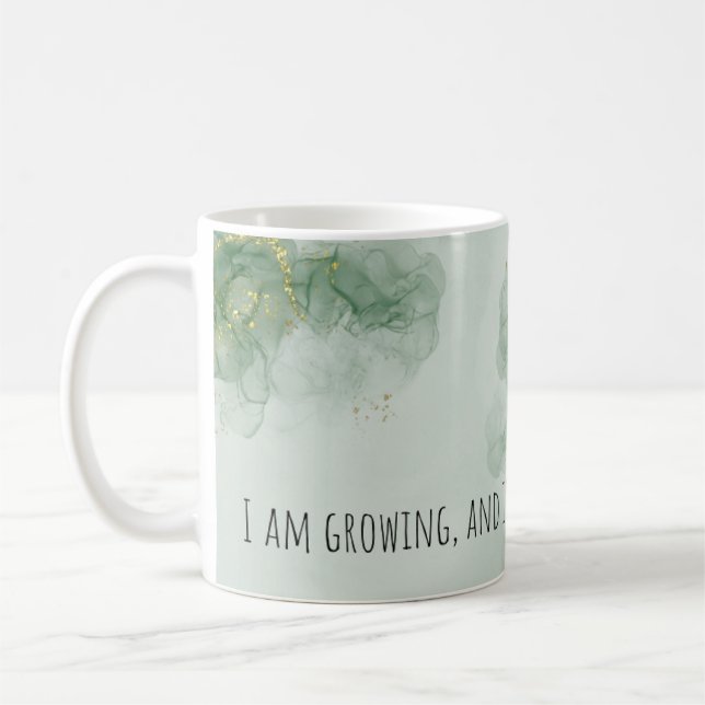 Positive Affirmation Watercolor Green/Gold Coffee Mug (Left)