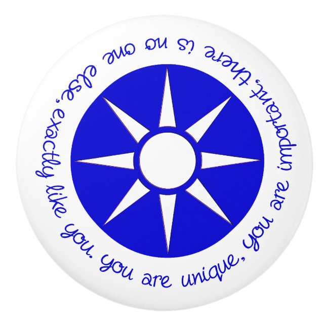 Positive affirmation You are Unique Blue Ceramic Knob (Front)