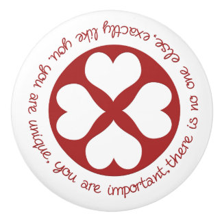 Positive affirmation You are Unique Red hearts Ceramic Knob