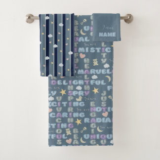 Positive Affirmations A-Z Blue Bath Towel Set