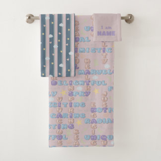 Positive Affirmations A-Z Pink Bath Towel Set