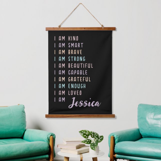Positive Affirmations For Women Personalized Black Hanging Tapestry (Living Room)