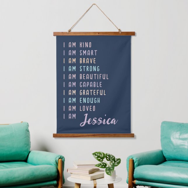 Positive Affirmations For Women Personalized Blue Hanging Tapestry (Living Room)