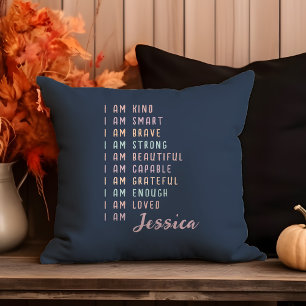 Positive Affirmations For Women Personalized Blue Throw Pillow