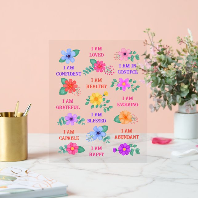 Positive Affirmations Inspirational Daily Floral Acrylic Sign (Wedding)