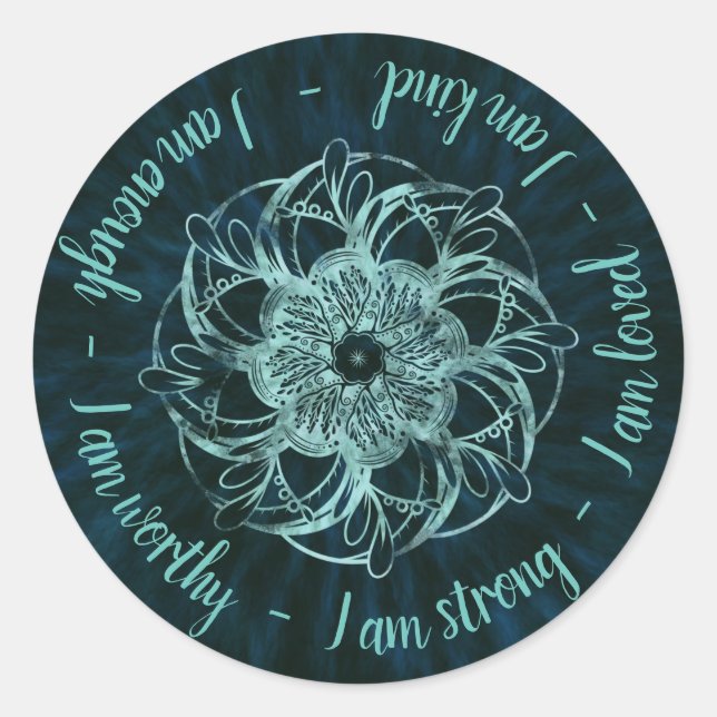 Positive Affirmations Mandala Classic Round Sticker (Front)