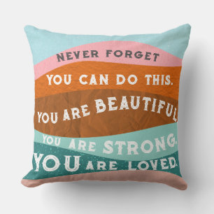 Positive affirmations messages in  Retro style Throw Pillow