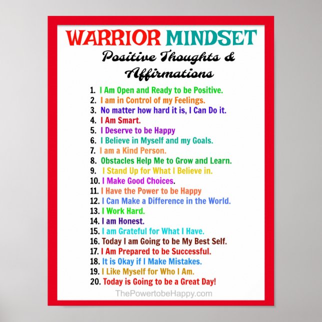 Positive Affirmations Poster - Warrior Mindset (Front)