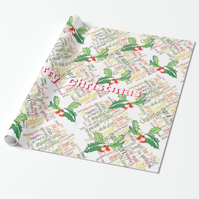 Positive and Motivating Words #2 for Christmas Wrapping Paper (Unrolled)