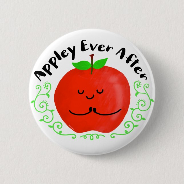 Positive Apple Pun - Appley Ever After 2 Inch Round Button (Front)