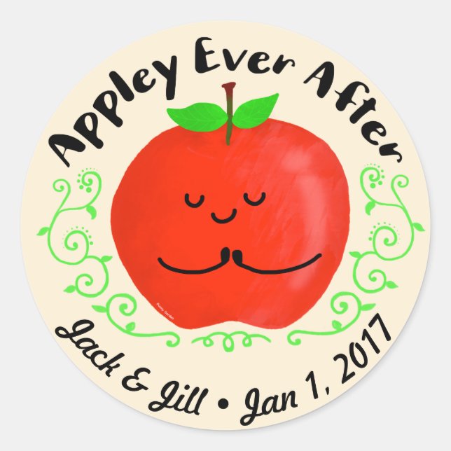 Positive Apple Pun - Appley Ever After Classic Round Sticker (Front)
