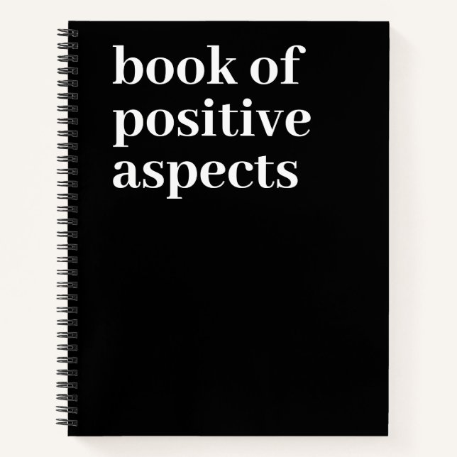 Positive Aspects Minimalist Text Black Gratitude Notebook (Front)