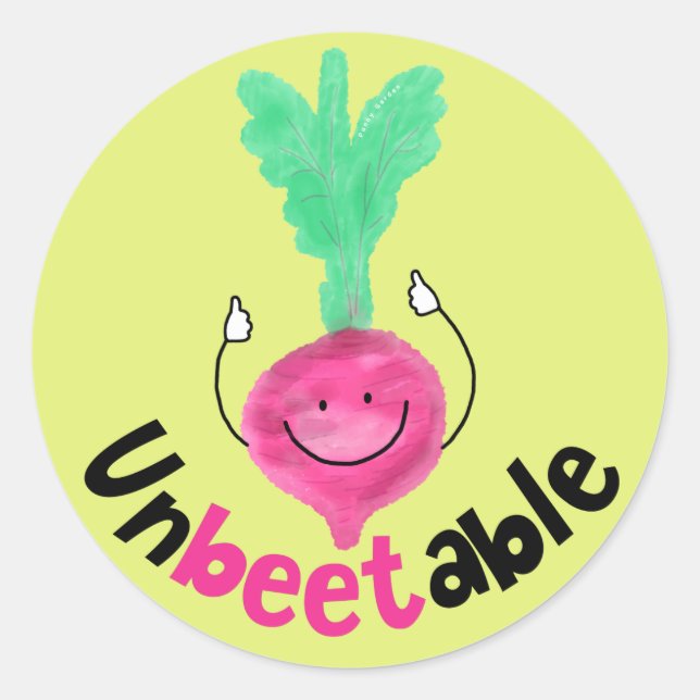 Positive Beet Pun - Unbeetable Classic Round Sticker (Front)