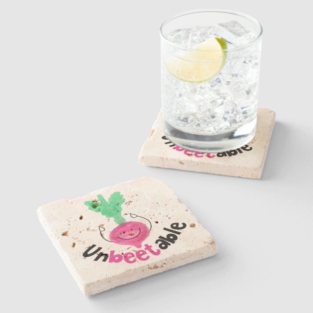 Positive Beet Pun - Unbeetable Stone Coaster (Side)
