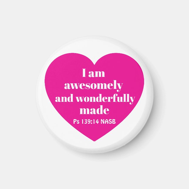 Positive Bible Verse Affirmation Pink Heart Cute Magnet (Front)