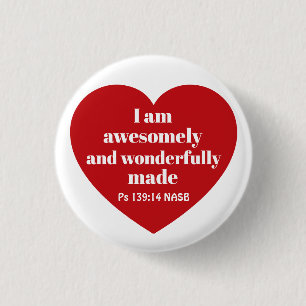 Positive Bible Verse Affirmation Red Heart Cute 1 Inch Round Button