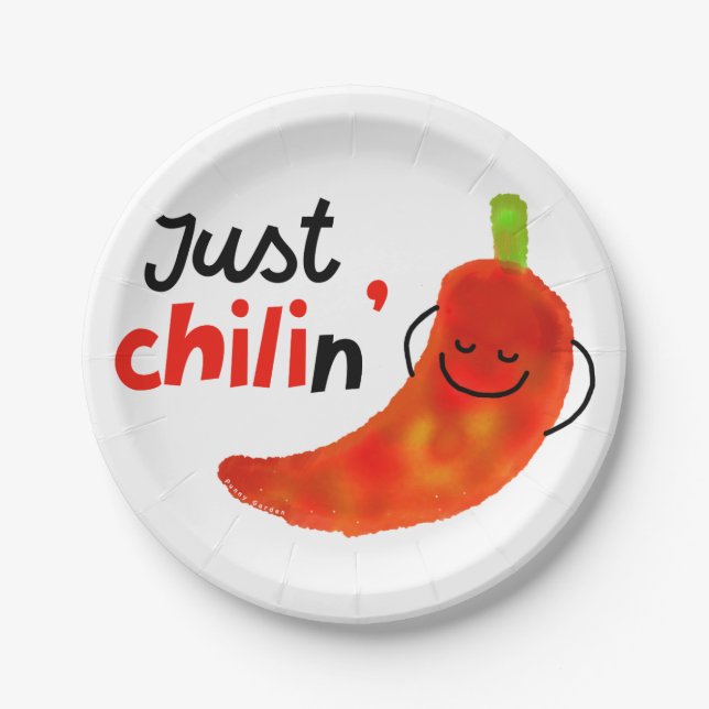 Positive Chili Pepper Pun - Just Chilin Paper Plate (Front)