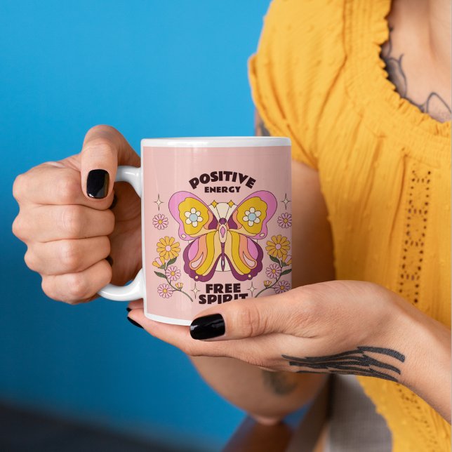 Positive energy Quote Colourful Butterfly Flowers  Coffee Mug (Creator Uploaded)
