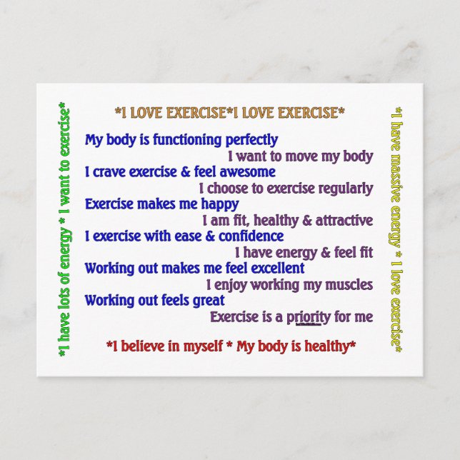 Positive Exercise Affirmations Postcard (Front)