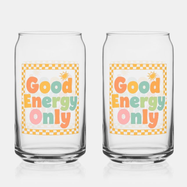 Positive "Good Energy Only" Checkered Frame Can Glass (Front)
