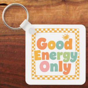 Positive "Good Energy Only" Checkered Frame Keychain