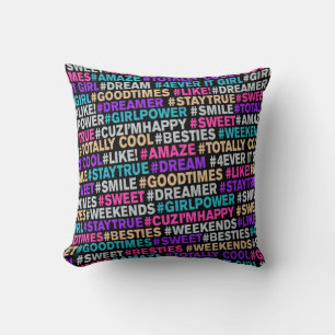 Positive Hashtags Pillow for Girls Fun Inspiration