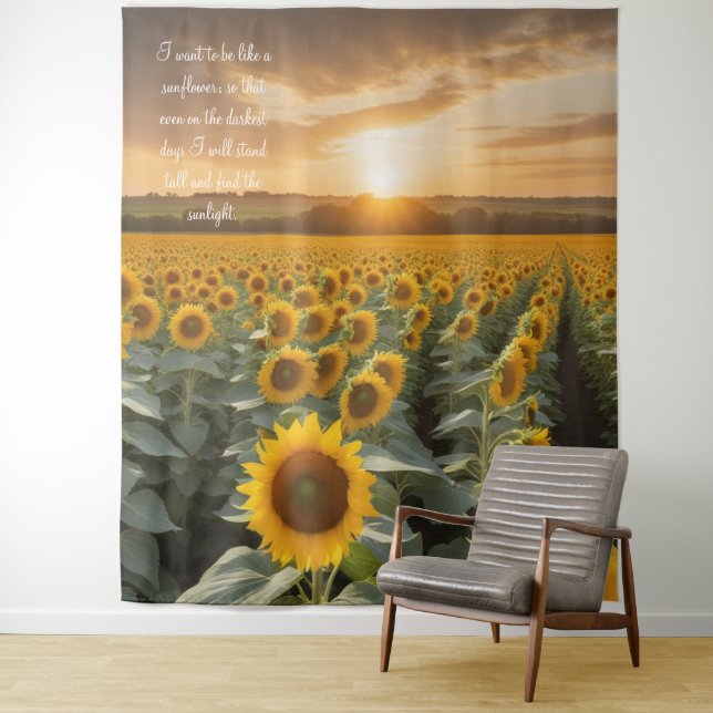 Positive hopeful Sunflowers Sunrise Tapestry (In Situ)