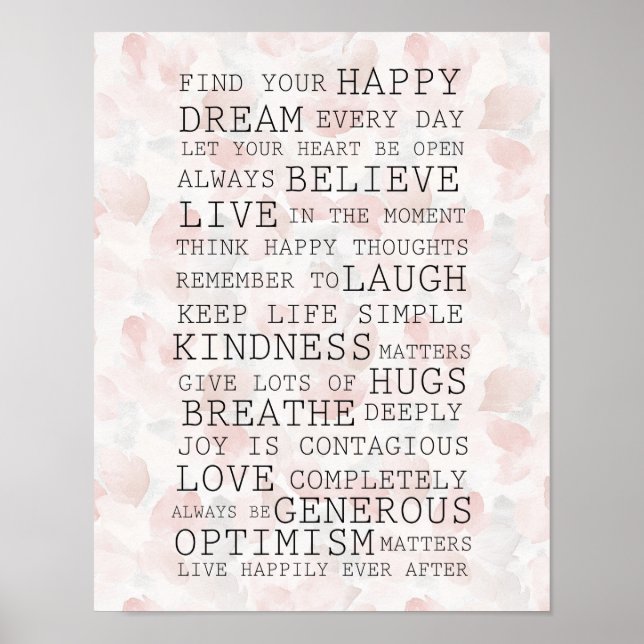 Positive Inspirational Blush Pink Rose Petals Poster (Front)