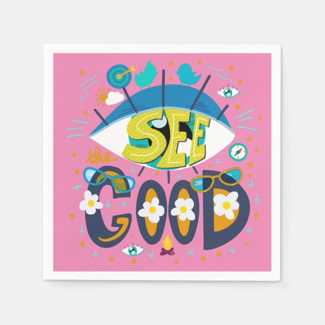 Positive inspirational quote vibrant summer pink napkin (Front)
