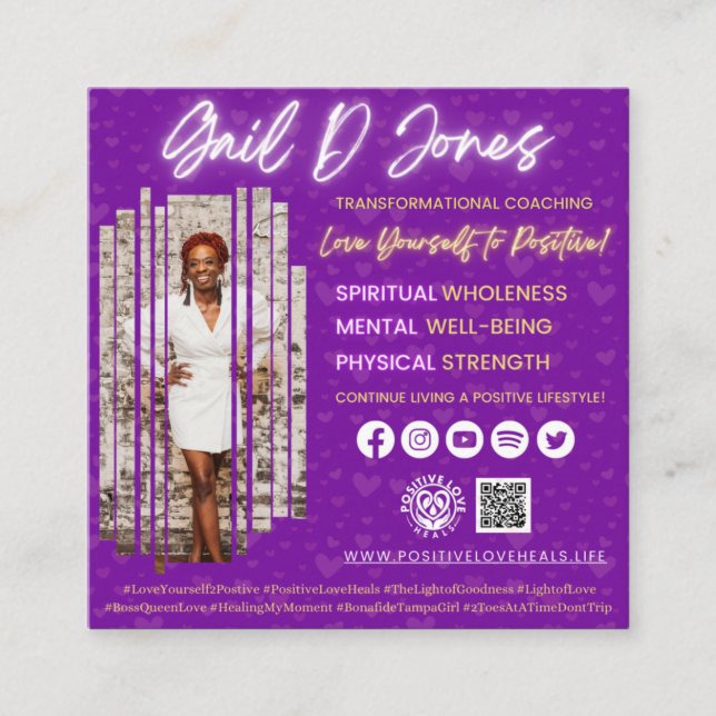Positive Love Heals Square Business Card (Front)