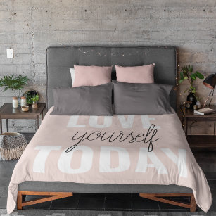  Positive Love Yourself Today Pastel Pink Quote  Duvet Cover