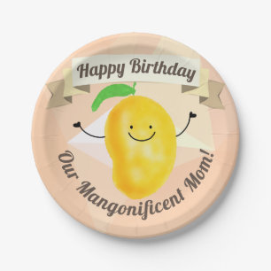 Positive Mango Pun - Birthday Mangonificent Mom Paper Plate
