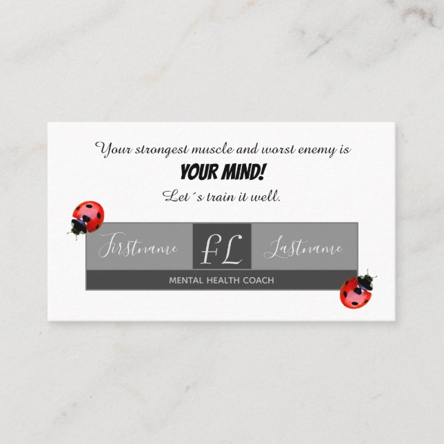 Positive mental health coach motivational ladybug business card (Front)