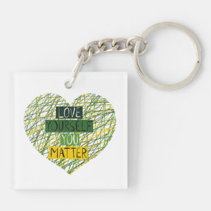 Positive Message and Heart in Mental Health Colour Keychain