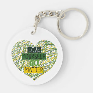 Positive Message and Heart in Mental Health Colour Keychain