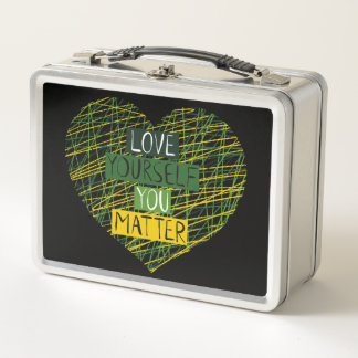Positive Message and Heart in Mental Health Colour Metal Lunch Box