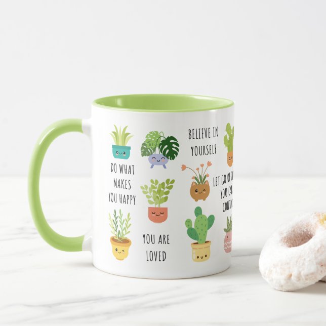 Positive Mind Cute Plants Ceramic Mug - 11oz (With Donut)