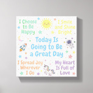 Positive Morning Message for Kids Bedroom Canvas Print