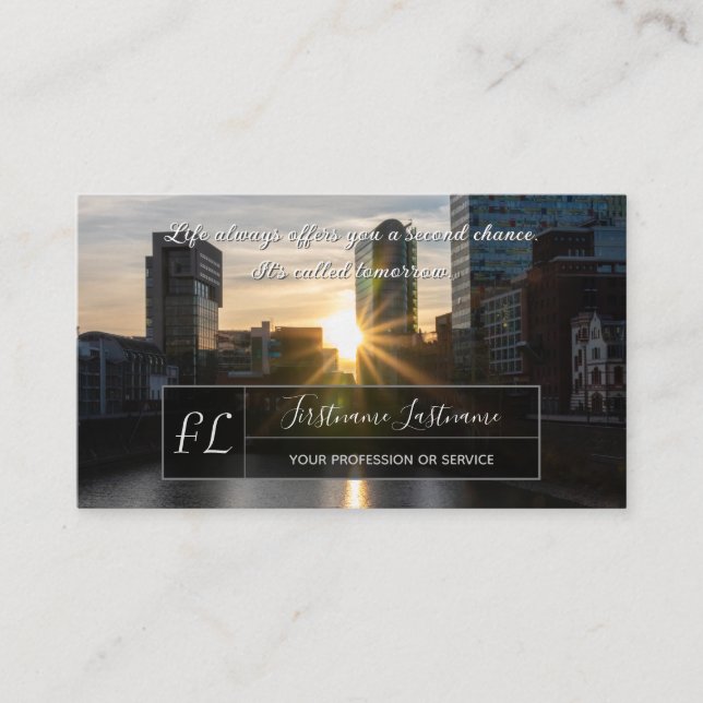 Positive motivational quote with beautiful sunrise business card (Front)