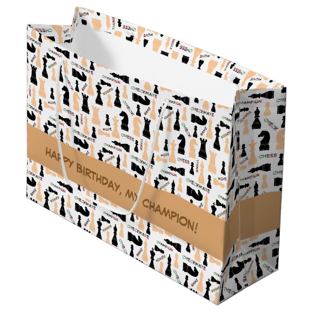 Positive Pattern Of Chessmen and Colourful Words Large Gift Bag (Front Angled)
