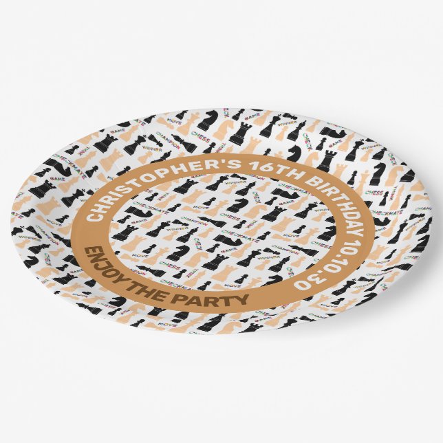 Positive Pattern Of Chessmen and Colourful Words Paper Plate (Angled)