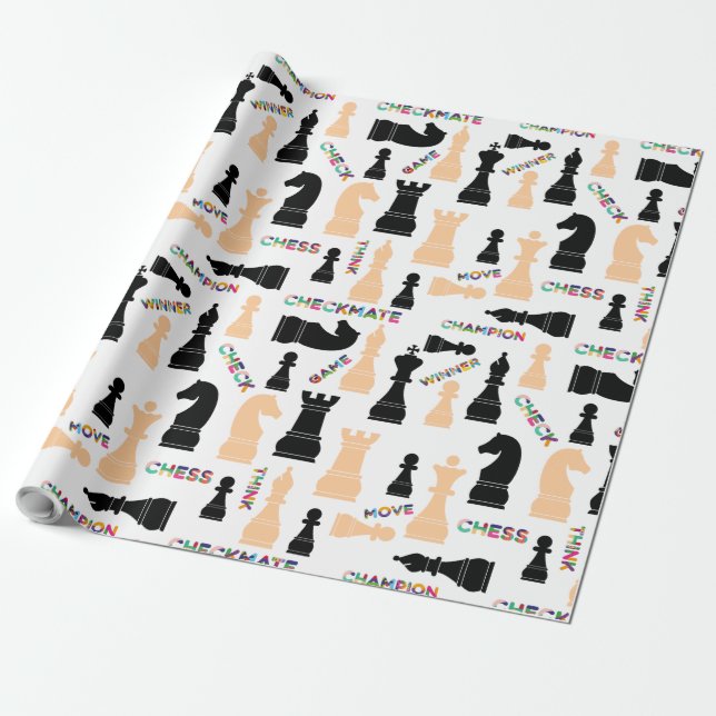 Positive Pattern Of Chessmen and Colourful Words Wrapping Paper (Unrolled)
