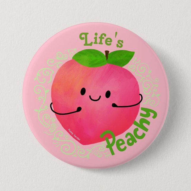 Positive Peach Pun - Peachy 3 Inch Round Button (Front)