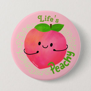 Positive Peach Pun - Peachy 3 Inch Round Button